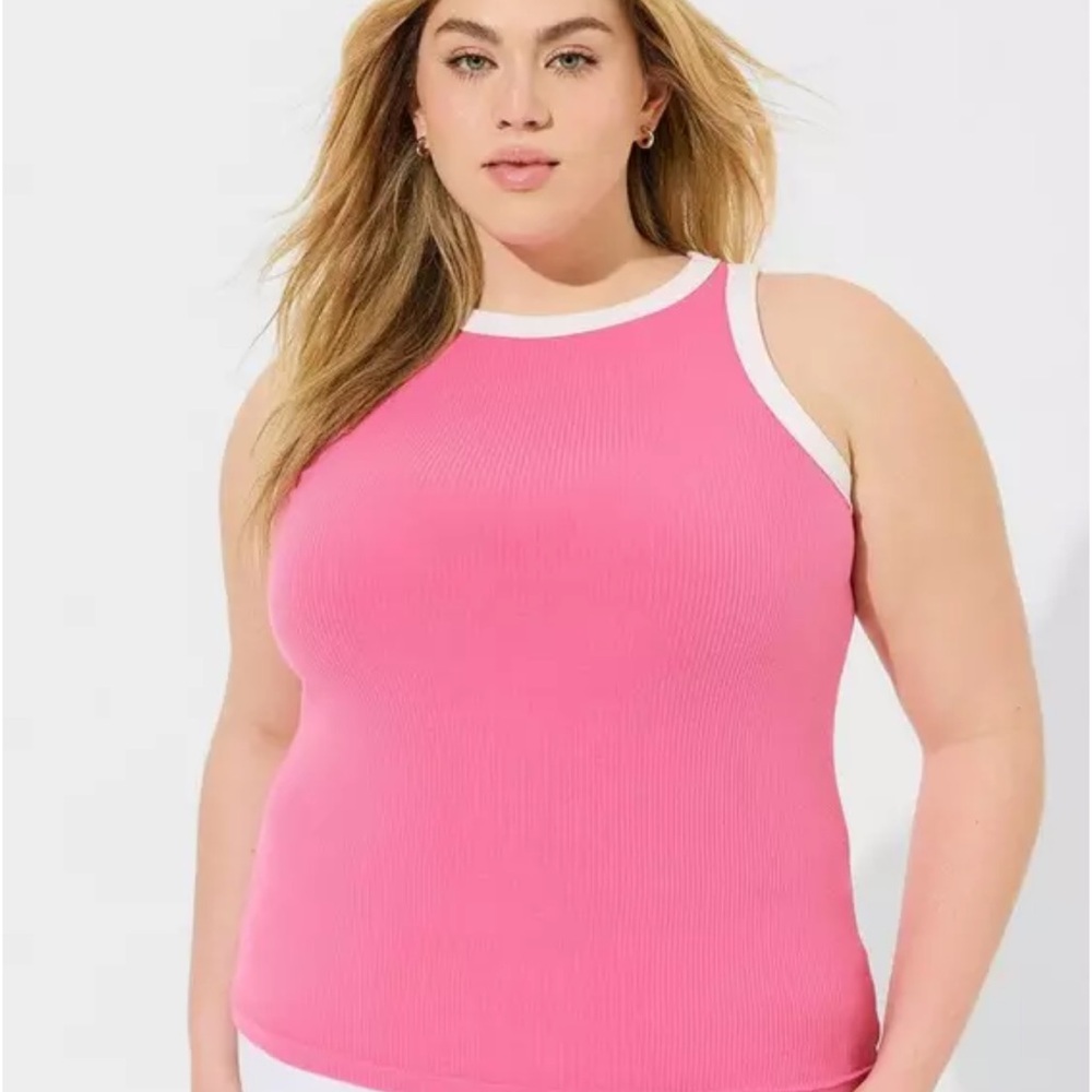 NWT Torrid ribbed high neck tank top 3X SUPERSOFT PINK AND WHITE